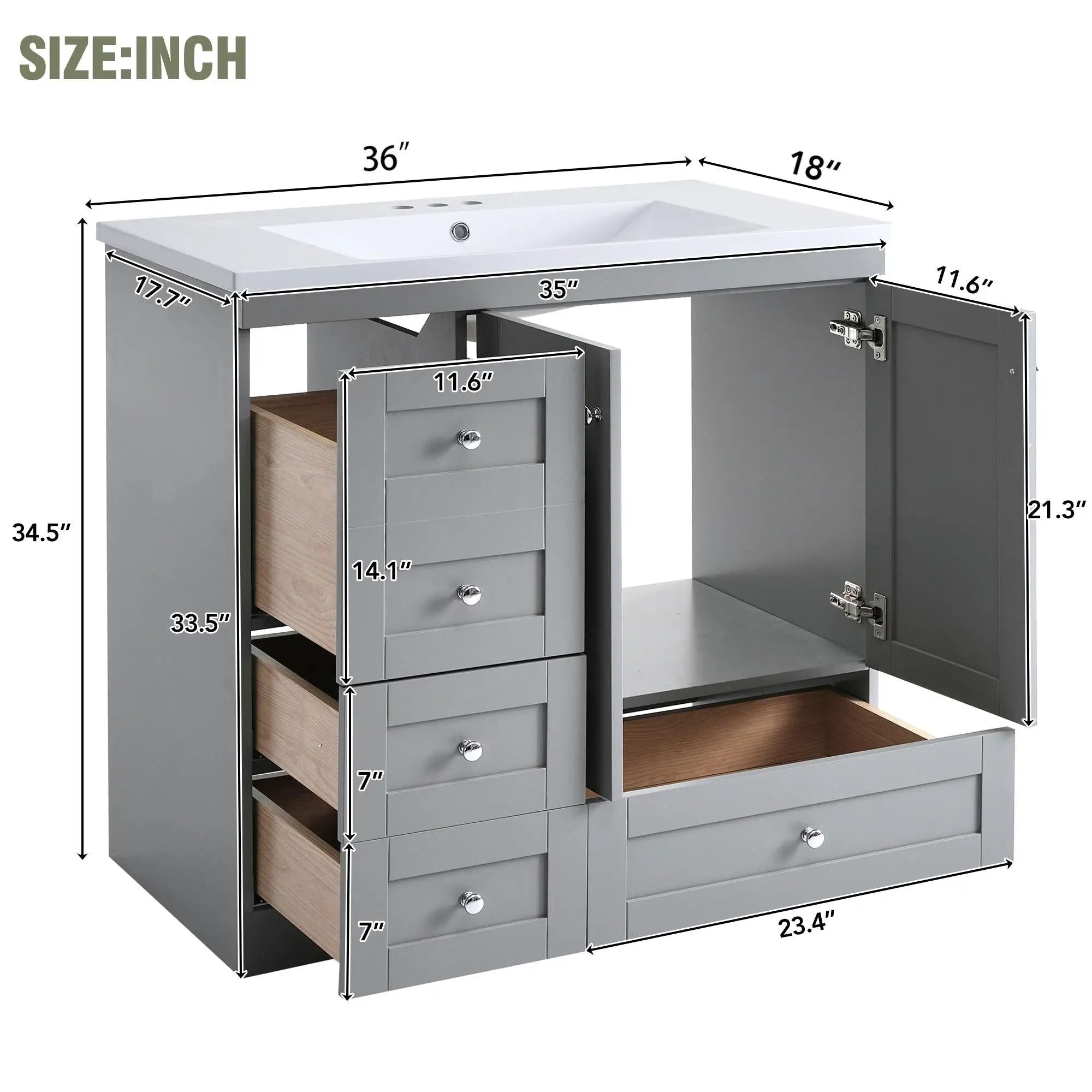 36 Inch Shaker Style Free-Standing Bathroom Vanity Cabinet with Sink by HouseOfZazla