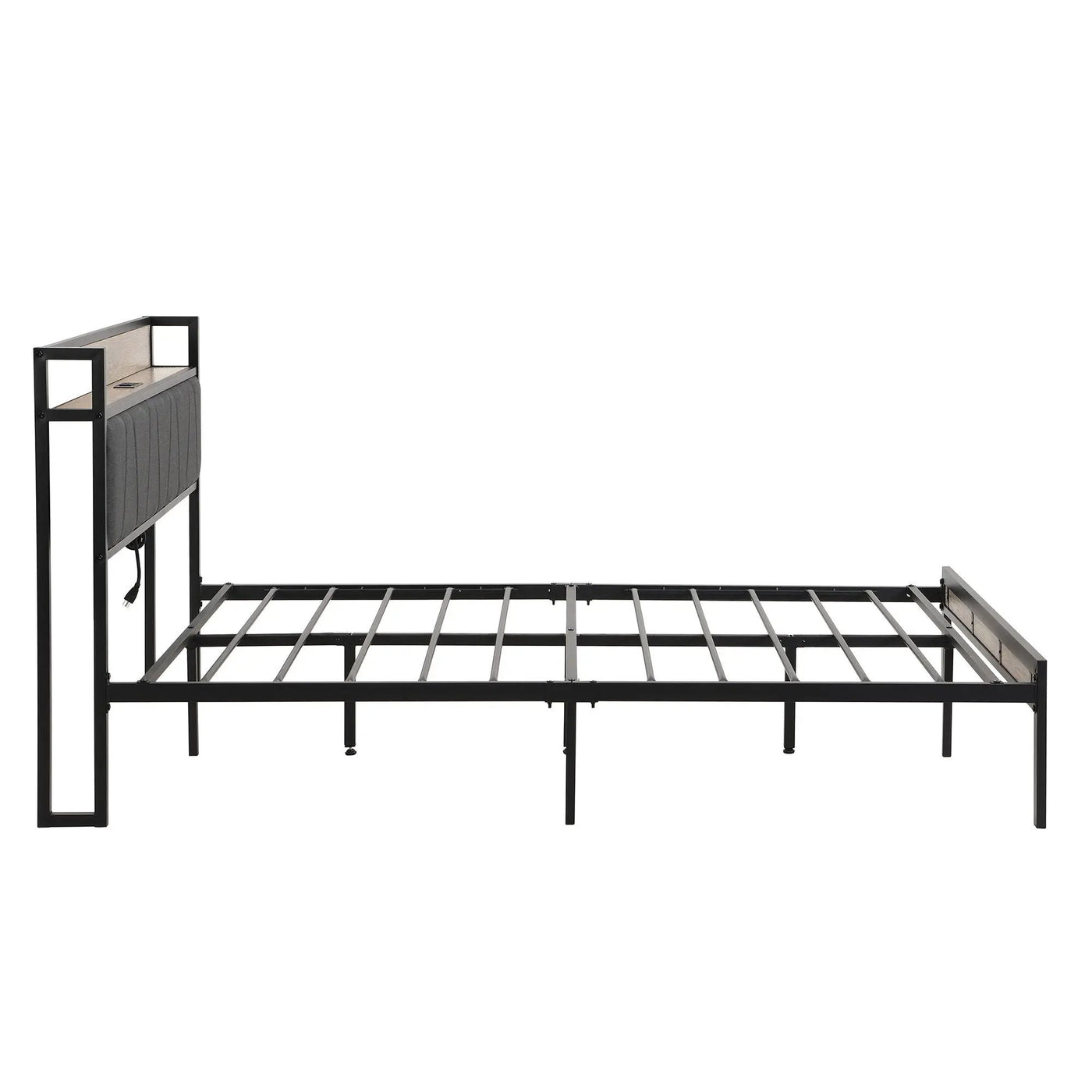 Modern Bed Frame With LED Lights, Upholstered Headboard, USB Charging by HouseOfZazla