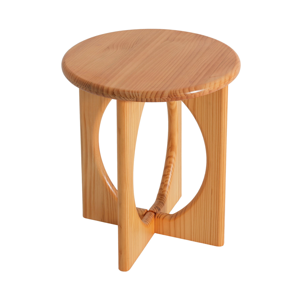 Natural Pine Wood Round End Table with Geometric Legs - Natural, photo 6 of 10