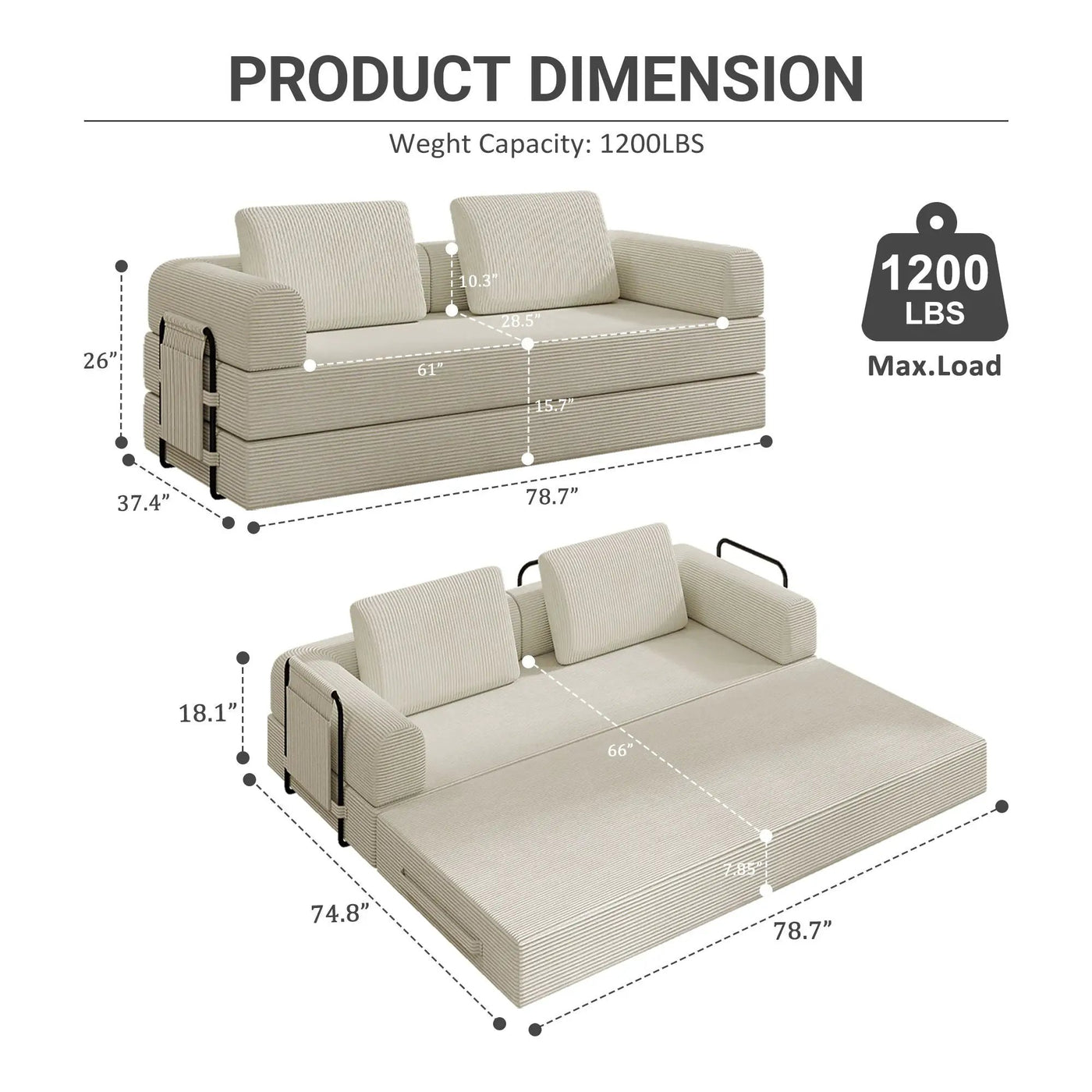 Convertible Sleeper Sofa Bed With Cylindrical Pillow by HouseOfZazla