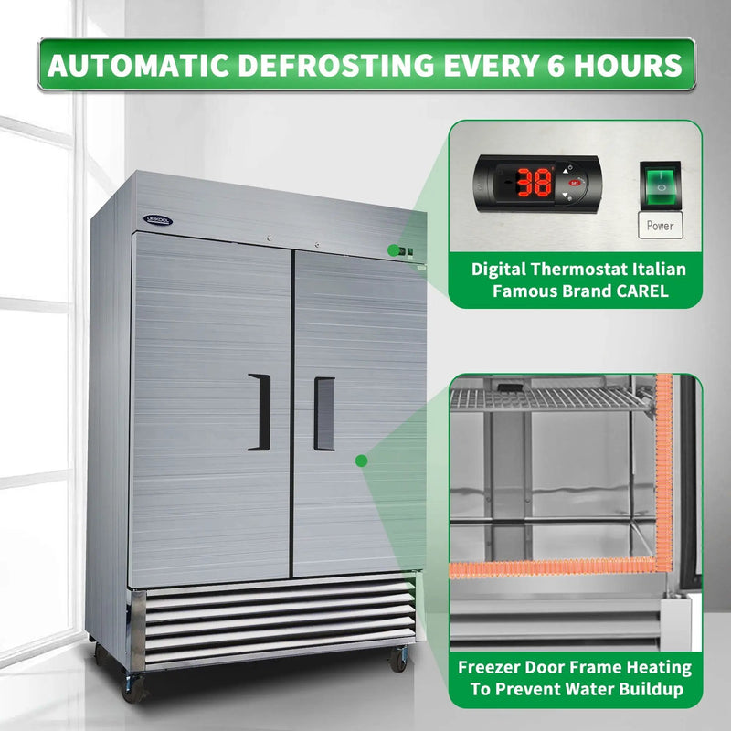 54" Commercial Refrigerator 49 Cu.Ft With 2 Solid Door Reach-In Refrigerators Stainless Steel Etl Approved Upright Fridge Storage - Silver by HouseOfZazla