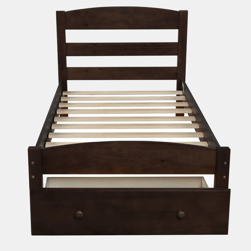 Platform Bed Frame With Storage Drawer And Wood Slat Support No Box Spring Needed by HouseOfZazla