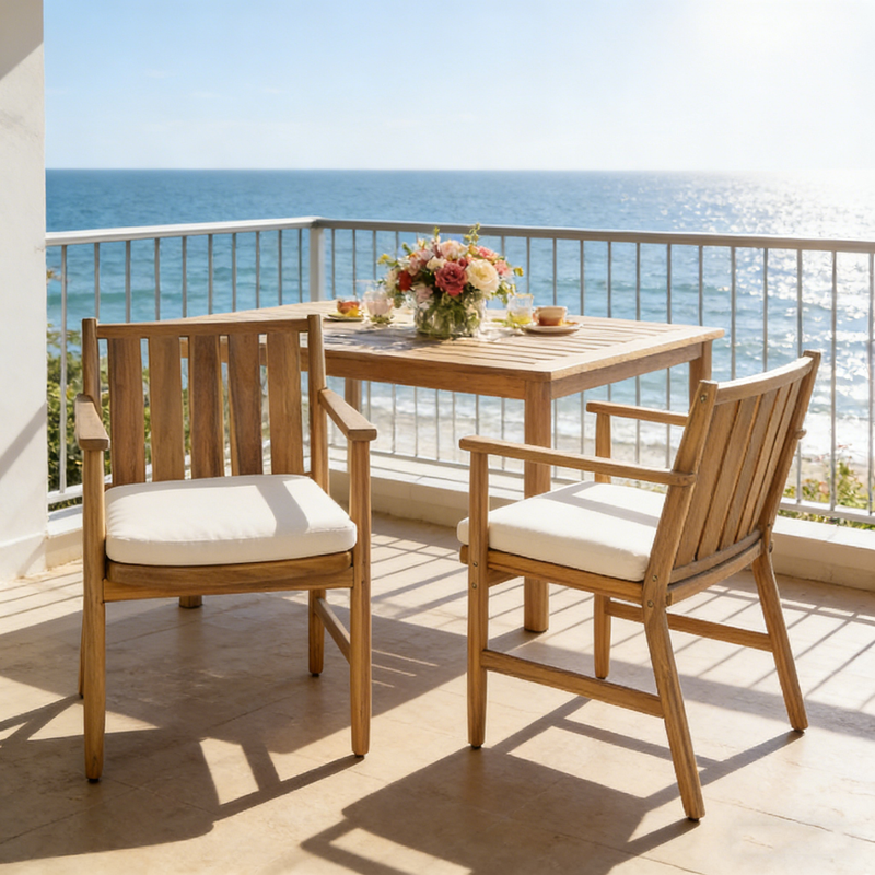 Outdoor Acacia Wood Arm Dining Chairs with Removable Cushions – Brown