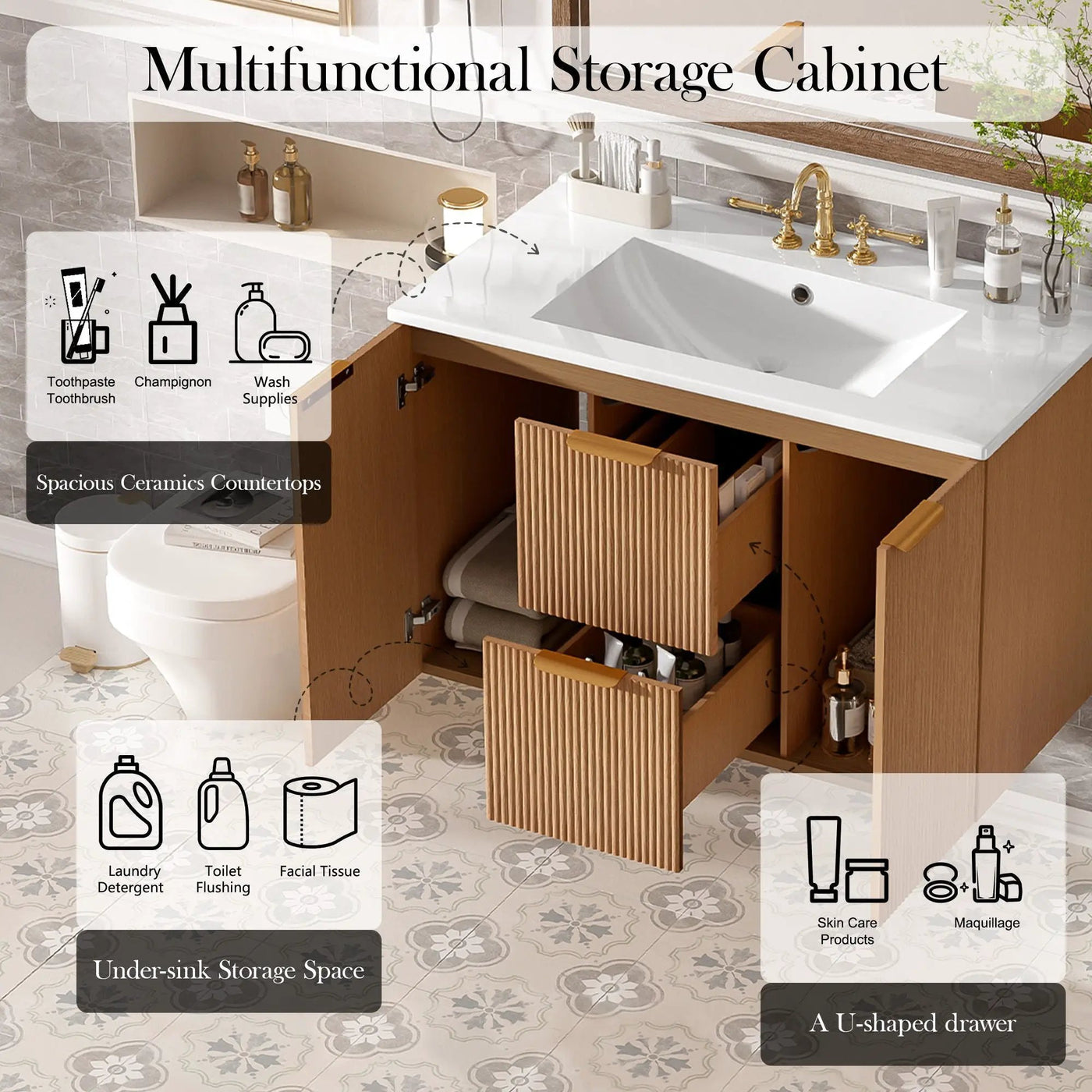 Modern Wall Mounted Bathroom Vanity, Soft Close Doors by HouseOfZazla