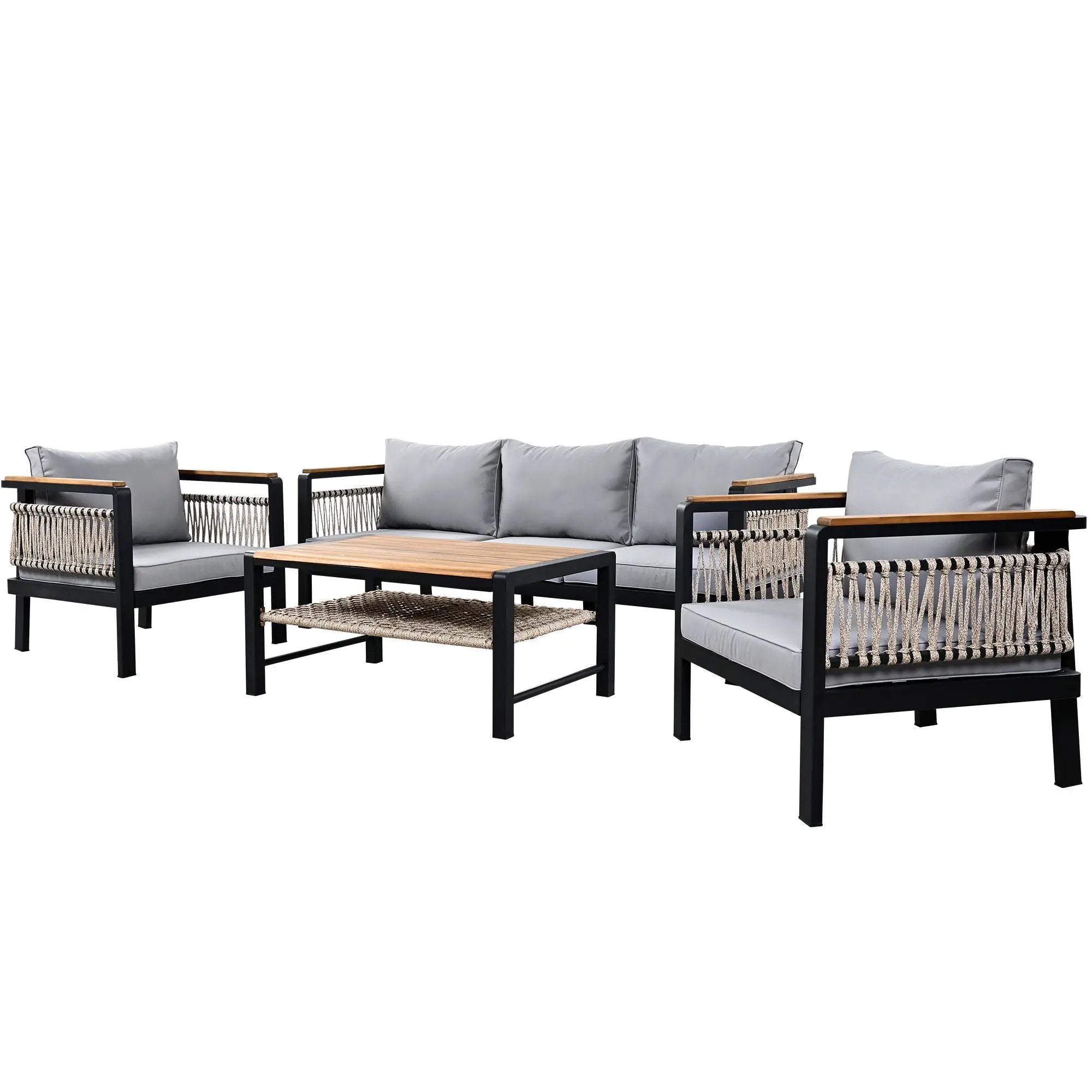 4 Pieces Outdoor Sectional Sofa Set 5 Person Patio Seating Group Outdoor Conversation Set With Cushions And A Coffee Table For Patios by HouseOfZazla
