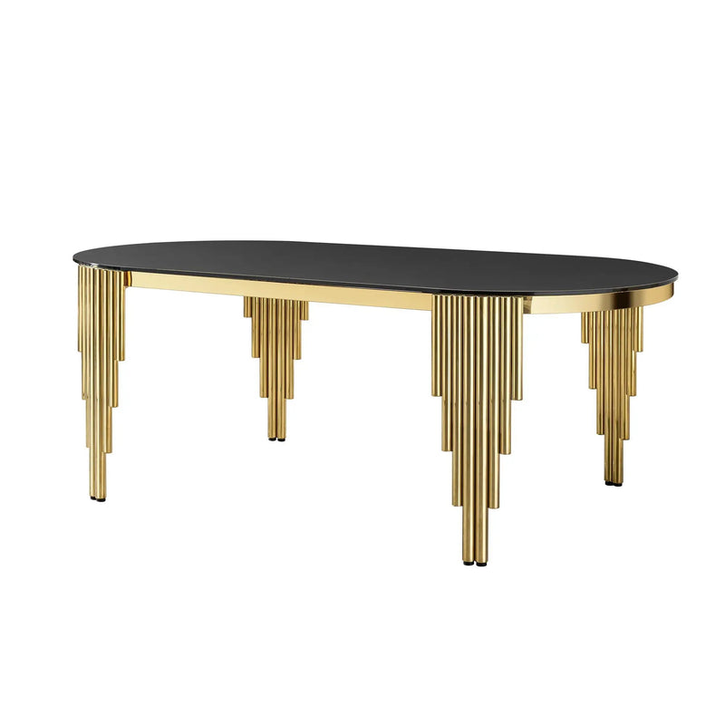 Oval Dining Table With Glass Top And Stainless Steel Base by Unique Piece Furniture