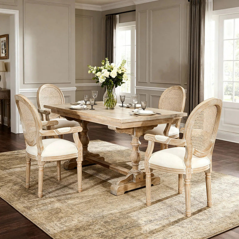 French Vintage Upholstered Fabric Dining Armchair (Set of 2) - Beige by Unique Piece Furniture