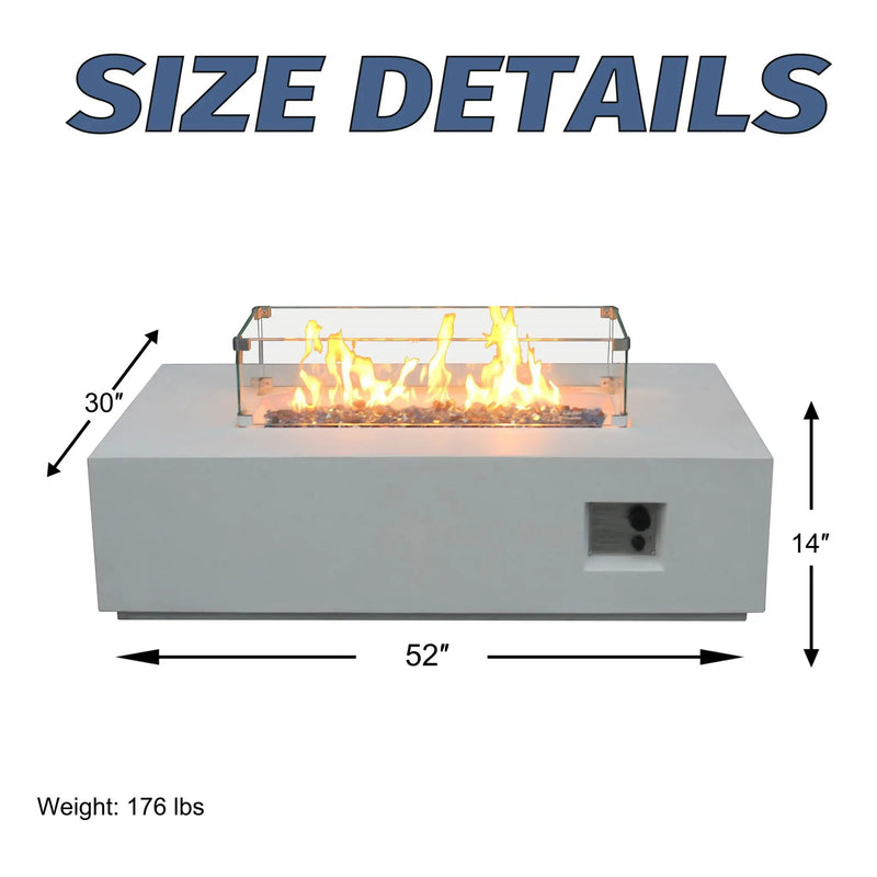 Outdoor Concrete Propane Gas Rectangle Fire Pit Table by Unique Piece Furniture