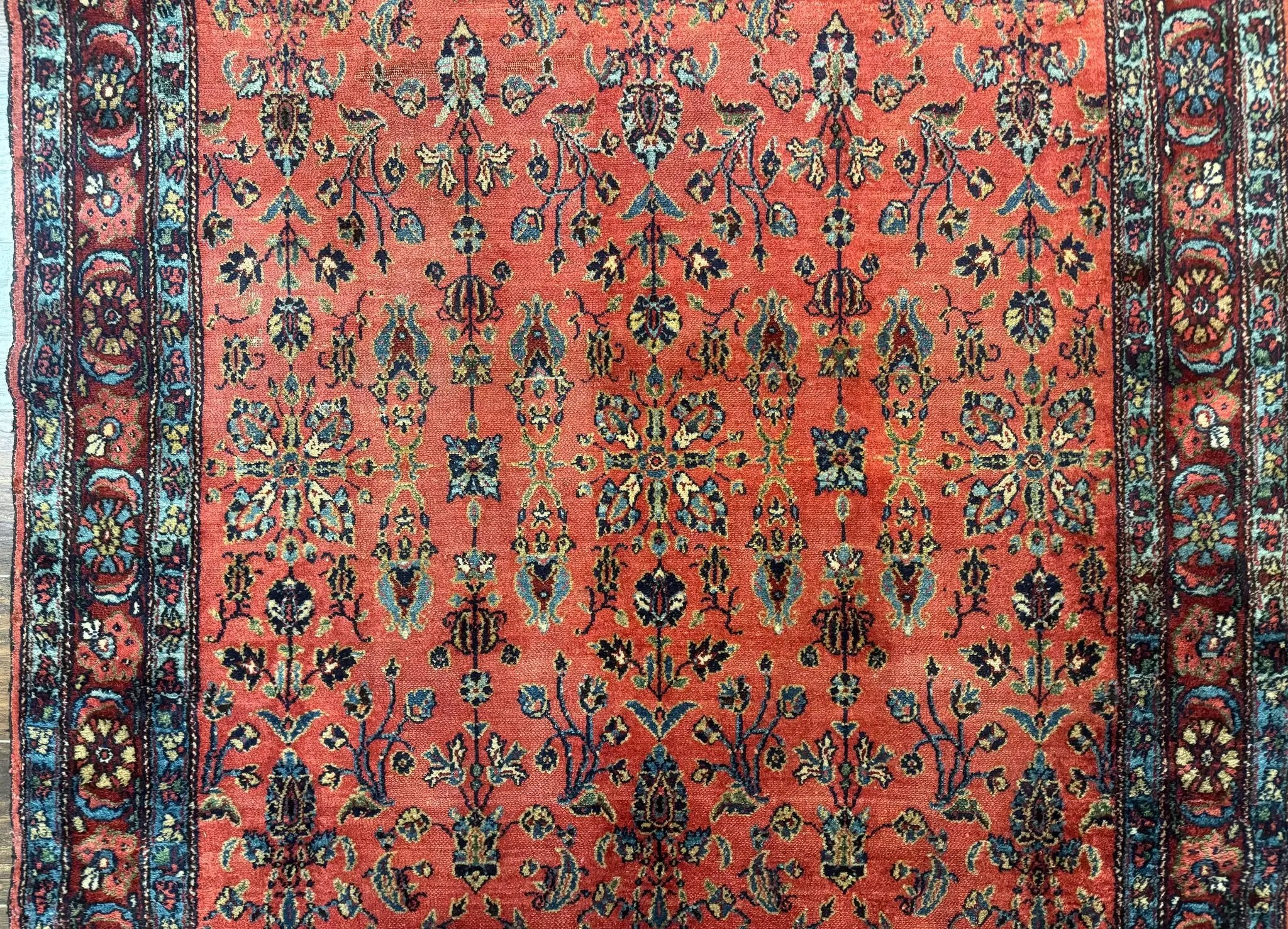 Antique Persian Tribal Rug 5 x 6.6, Tomato Red, Hamadan Angelas Rug by Jewel Rugs