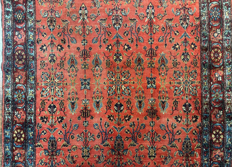 Antique Persian Tribal Rug 5 x 6.6, Tomato Red, Hamadan Angelas Rug by Jewel Rugs