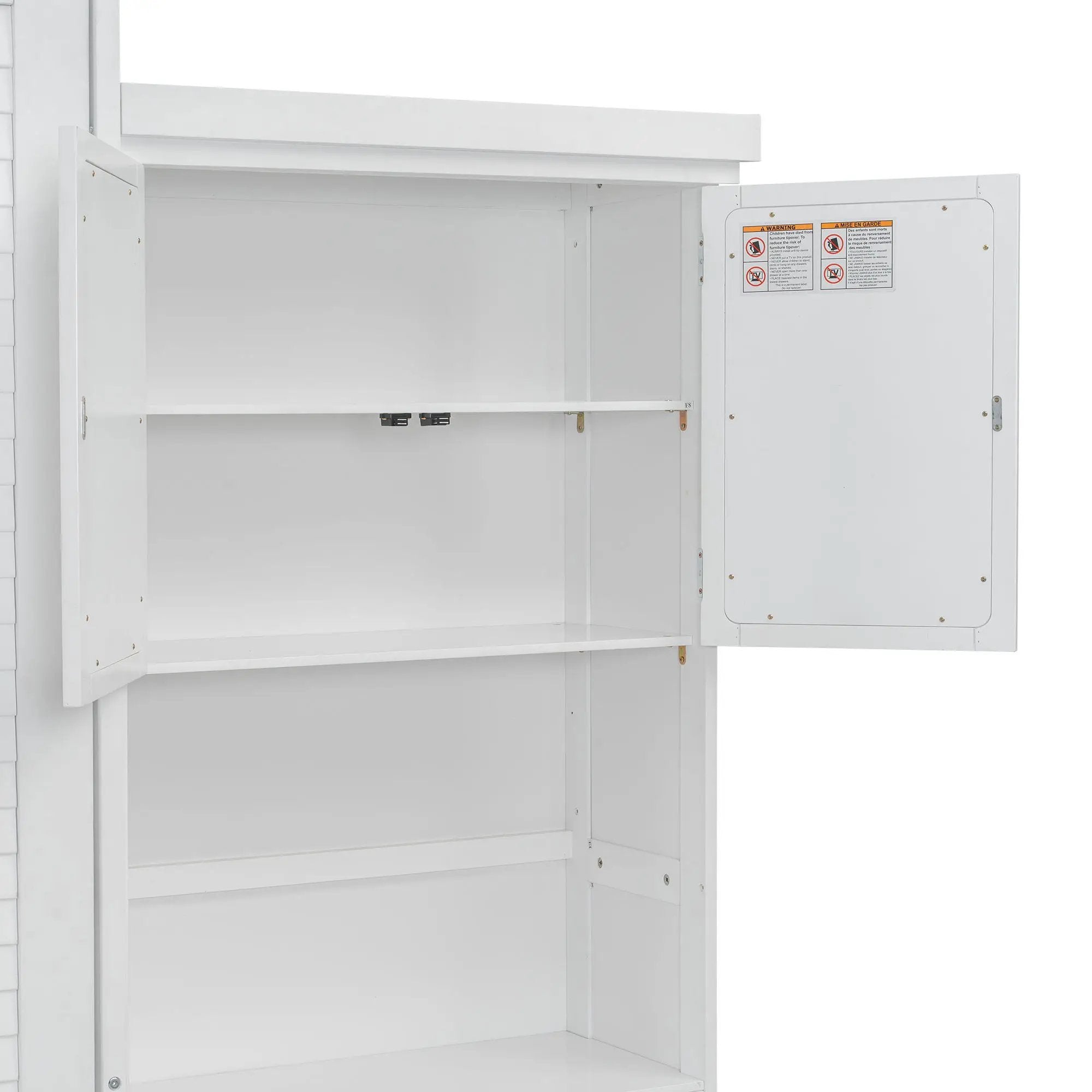 Queen Size Murphy Bed With Louvered Design And Multiple Storage Shelves - White by HouseOfZazla