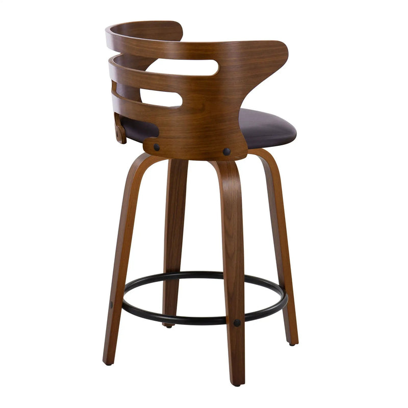 Cosini - Mid-Century Modern Fixed Height Counter Stool With Swivel With Round Footrest (Set of 2) - Walnut / Brown by HouseOfZazla