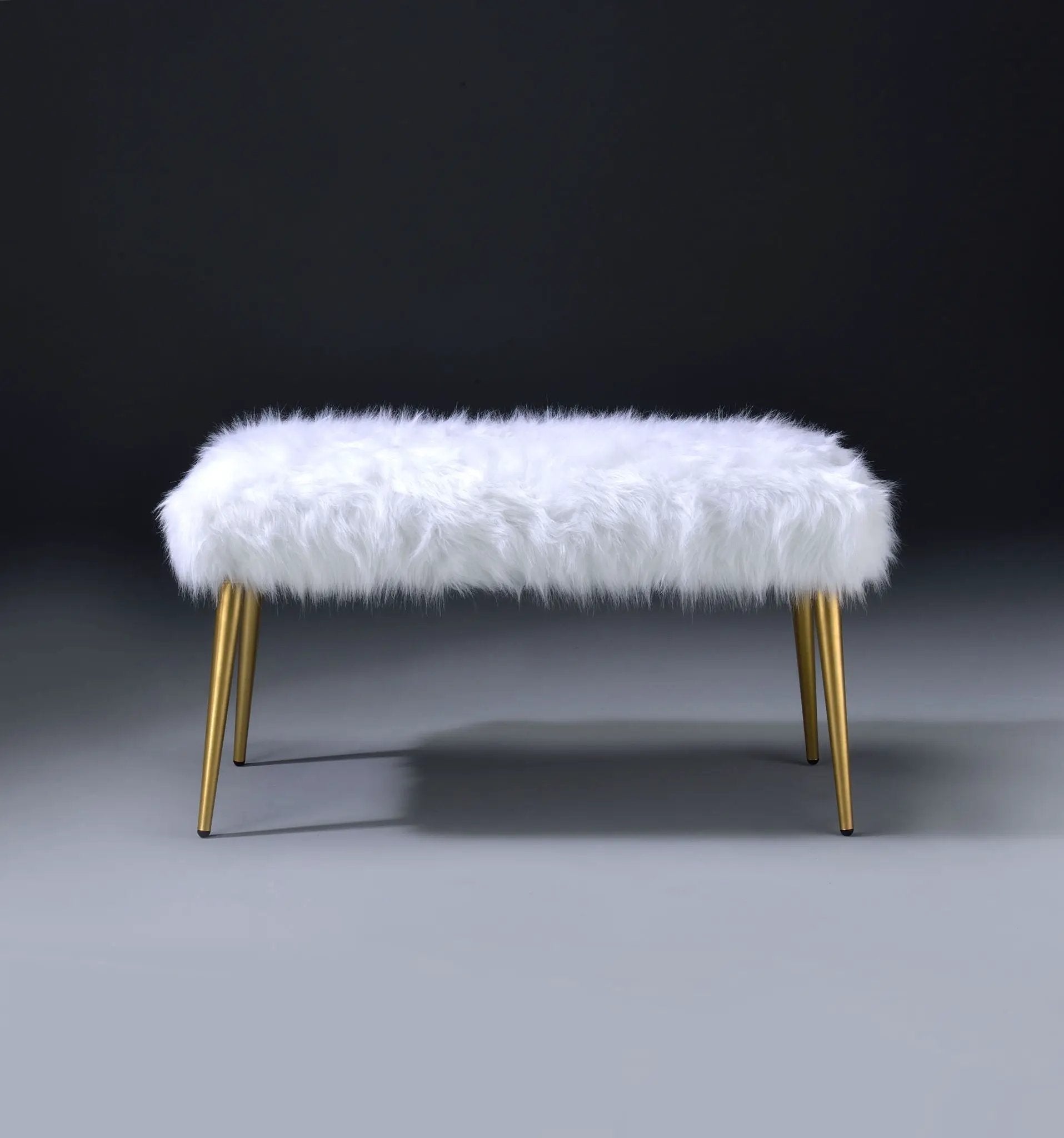 Bagley II Faux Fur Bench - White / Gold by HouseOfZazla