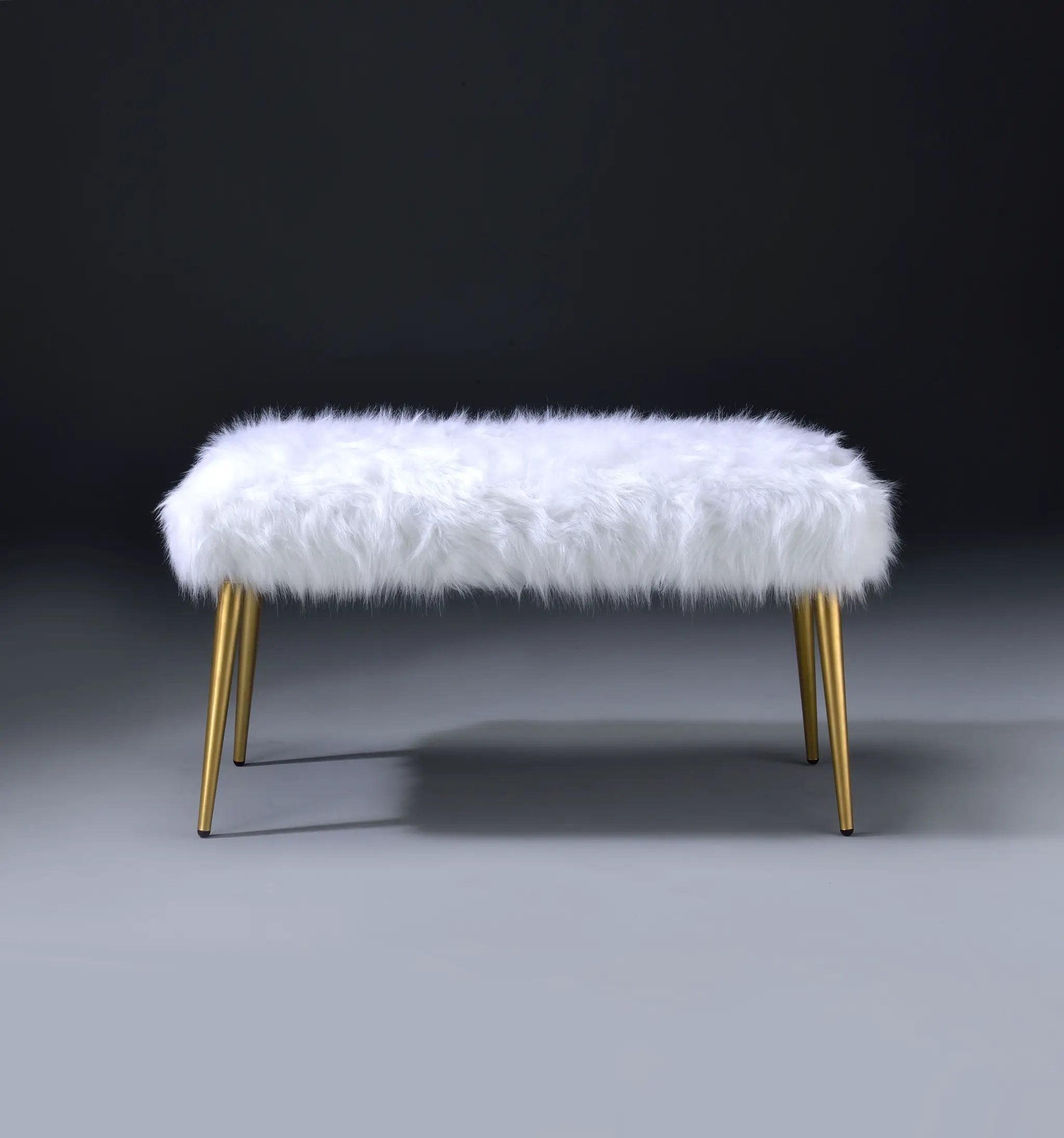 Bagley II - Faux Fur Bench - White / Gold by Unique Piece Furniture