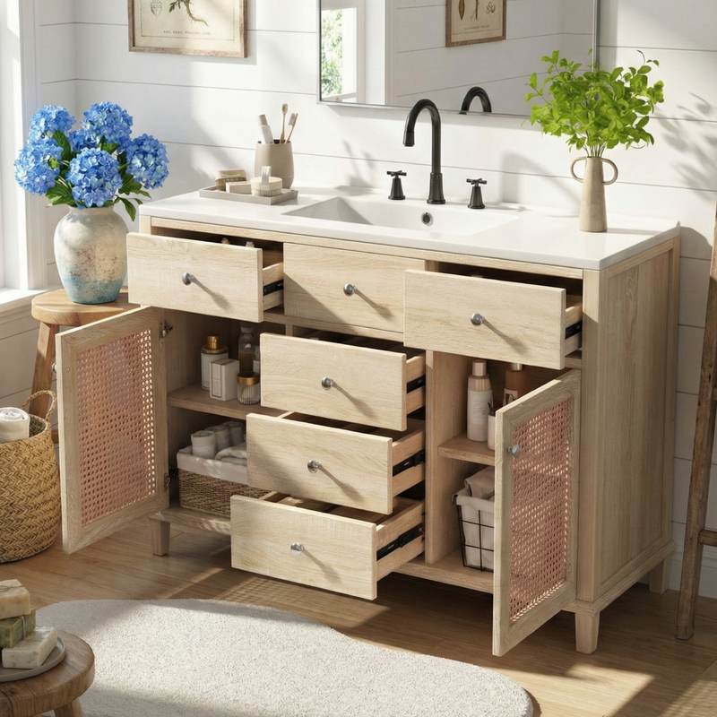 48-Inch Natural Rattan Bathroom Vanity by HouseOfZazla