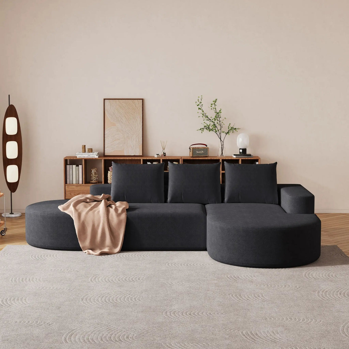 Modern Curved Sofa, L-Shaped Modular Sectional Set With 3 Pillows by HouseOfZazla