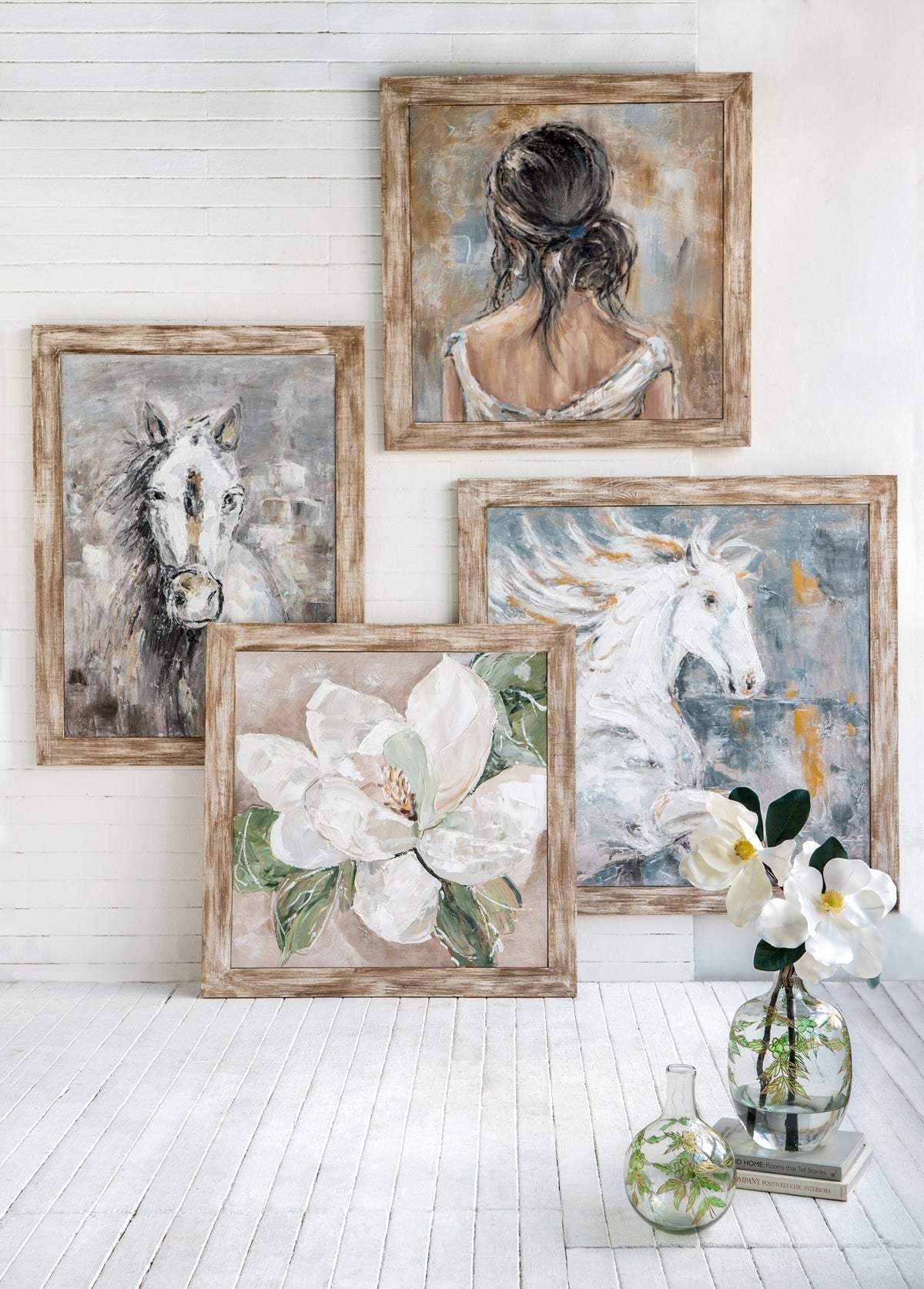 35.4x47.2x1.2" Hand-Painted White Horse Artwork by HouseOfZazla