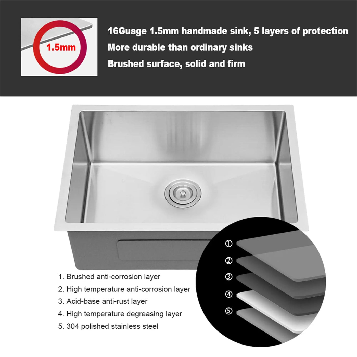 Modern Undermount Stainless Steel Kitchen Sink 16 Gauge, Deep Single Bowl by HouseOfZazla