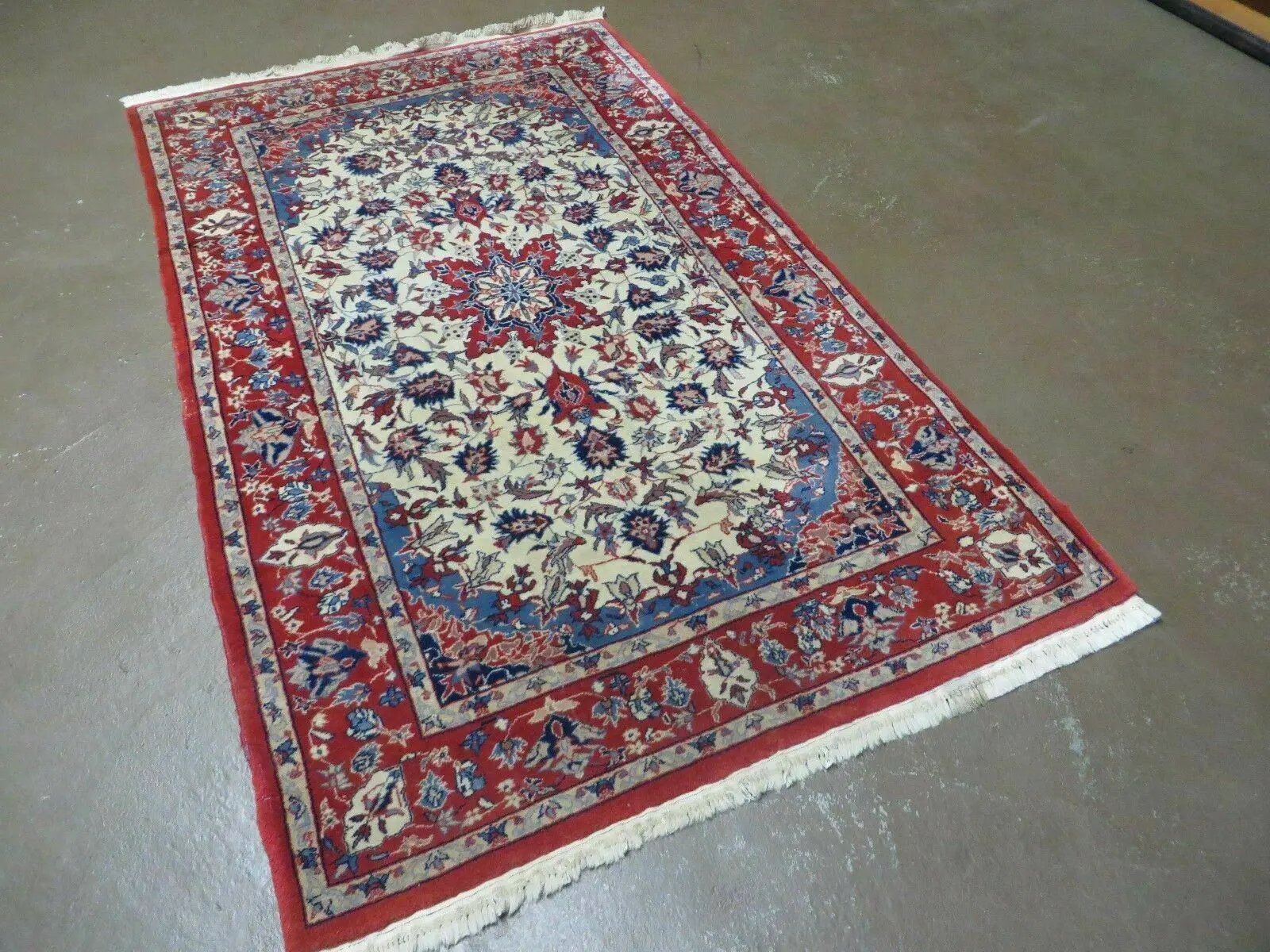 3' X 5' Vintage Handmade Authentic Oriental Floral Medallion Fine Wool Rug Beige Red and Blue Top Quality Veg Dyes by Jewel Rugs
