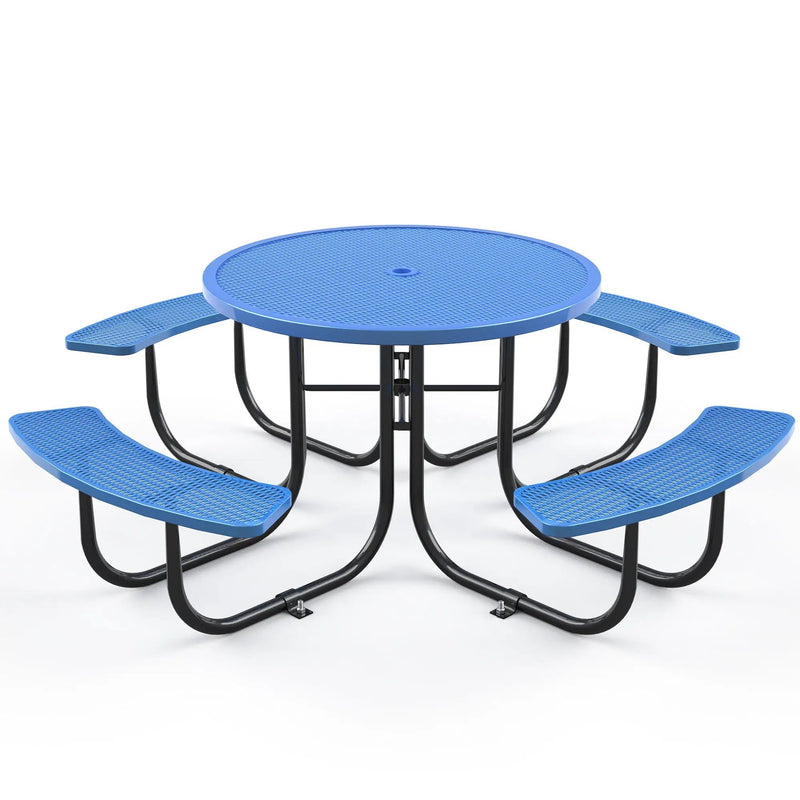 Round Outdoor Steel Picnic Table 46" With Umbrella Pole by Unique Piece Furniture