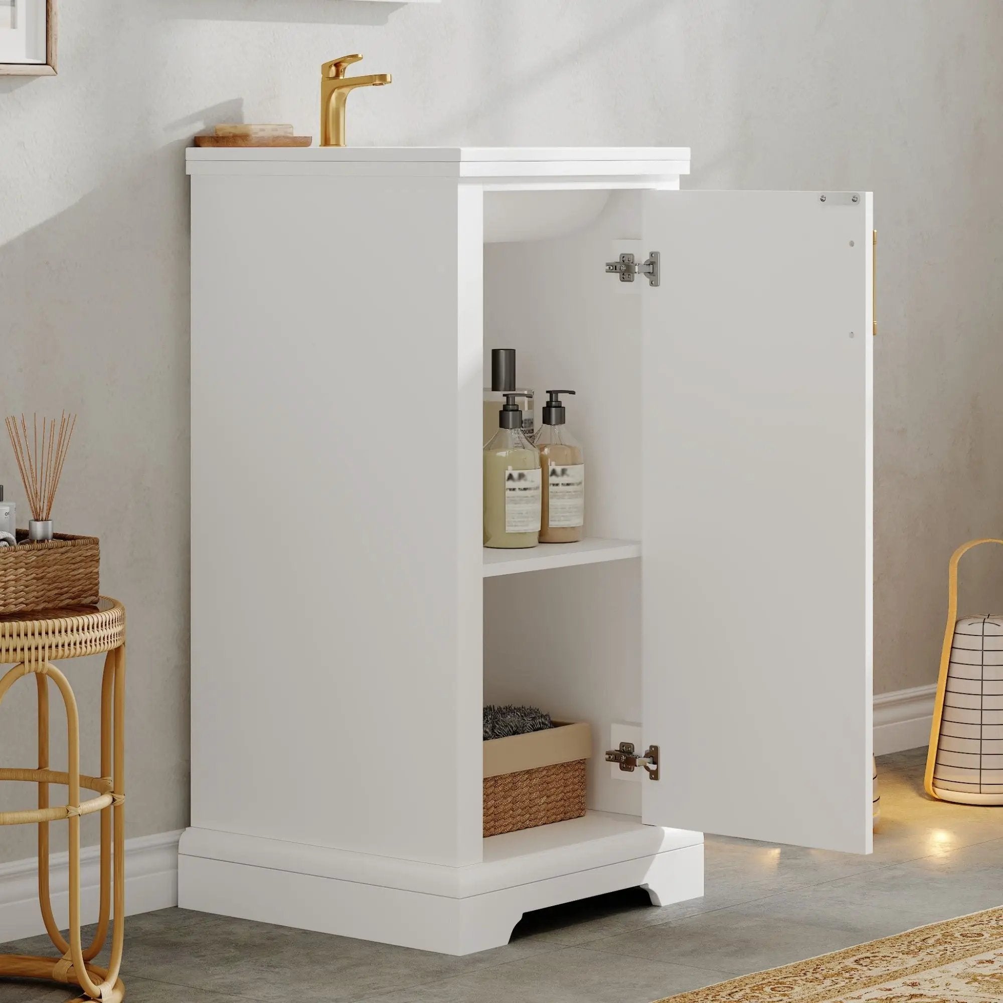 Bathroom Vanity With Sink, Soft Close Door, Adjustable Shelf, Freestanding Single Unit - White