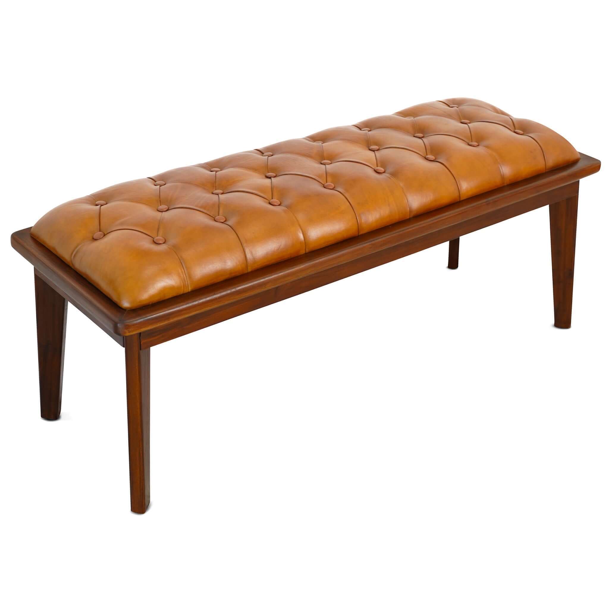 Arden - Bench With Buttons - Brown / Rustic / Tan by HouseOfZazla