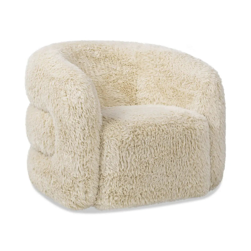 Colt - Fur Swivel Upholstered Barrel Accent Arm Chair - Cream Beige by HouseOfZazla