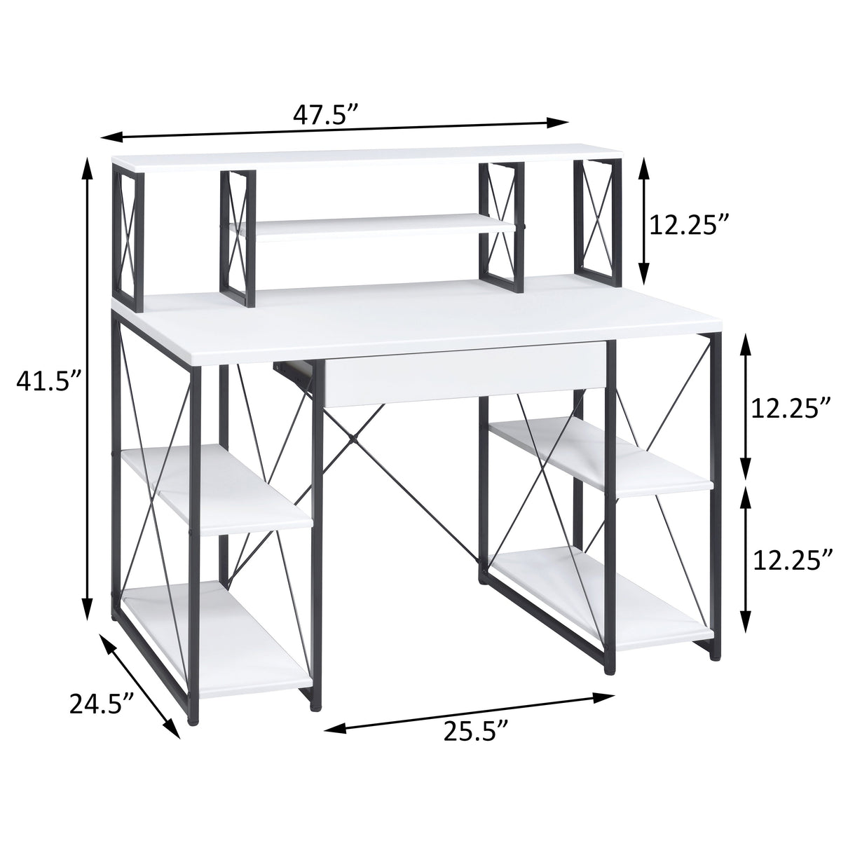 White and Black Recording Studio Desk with Drawer - Wood & Metal, photo 8 of 8