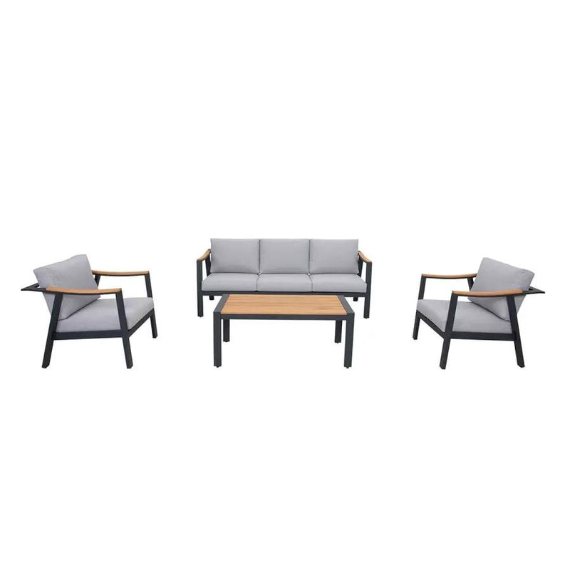 Nova 4-Piece Aluminum & Teak Sofa Set with Stationary Chairs by Outdoor-USA®