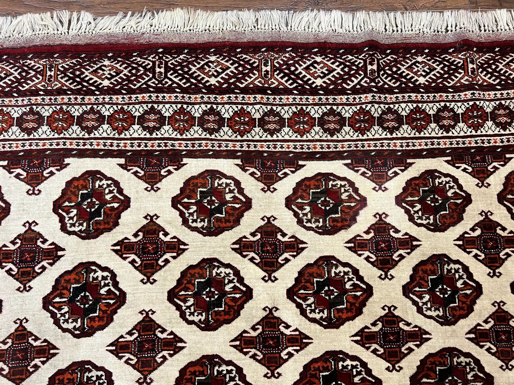 Persian Turkoman Rug 7x8, Almost Square Rare, Hand Knotted, Yamud, Bohemian Rug, Handmade Tribal Rug, Cream Red, Handmade Oriental Carpet by Jewel Rugs