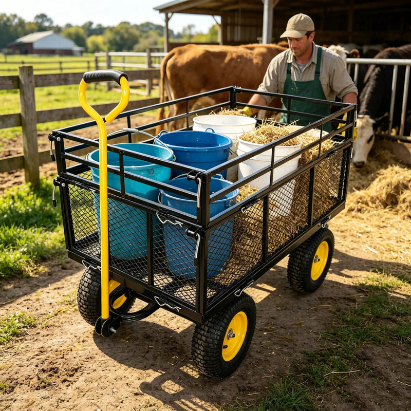 Wagon Cart Garden Cart Trucks Make It Easier To Transport Firewood Yellow+Black by HouseOfZazla