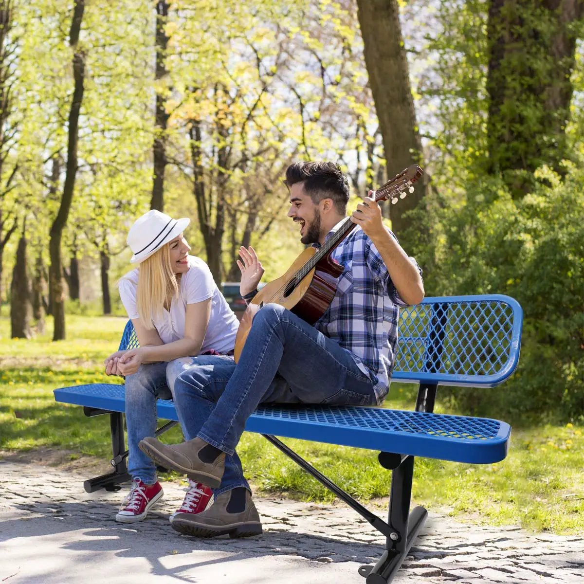 Outdoor Steel Bench With Backrest by Unique Piece Furniture