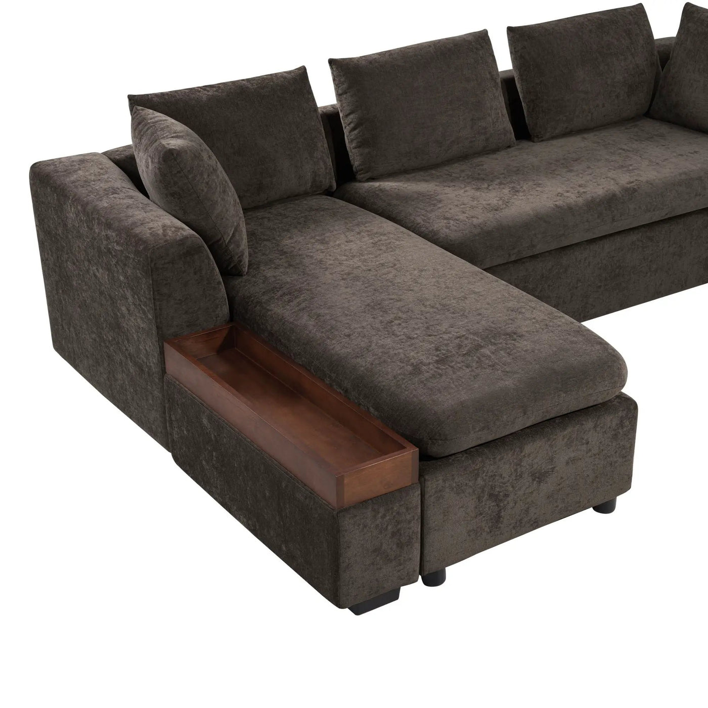 Modern L Shaped Sectional Sofa With Upholstery And Wooden Storage by HouseOfZazla