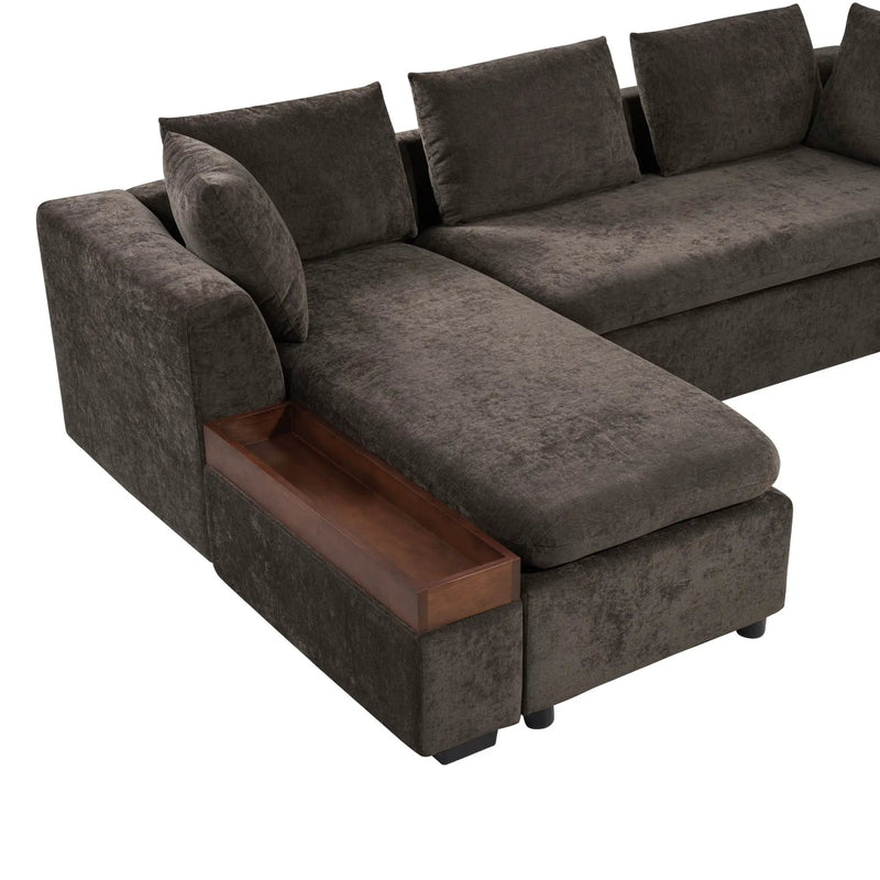 Modern L Shaped Sectional Sofa With Upholstery And Wooden Storage by HouseOfZazla