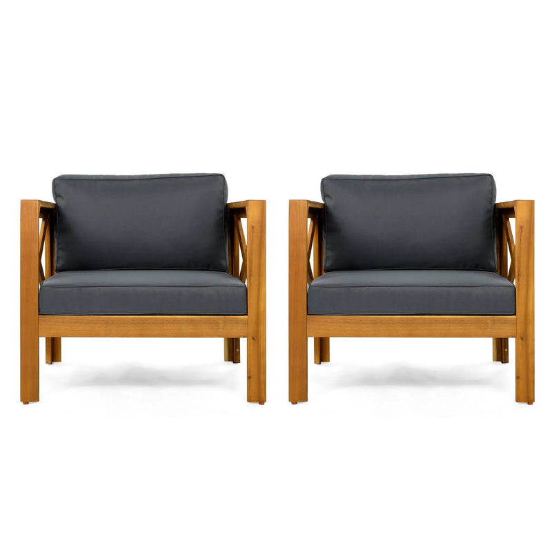 Patio Conversation Set with Foldable Acacia Wood Table and Cushioned Armchairs by HouseOfZazla