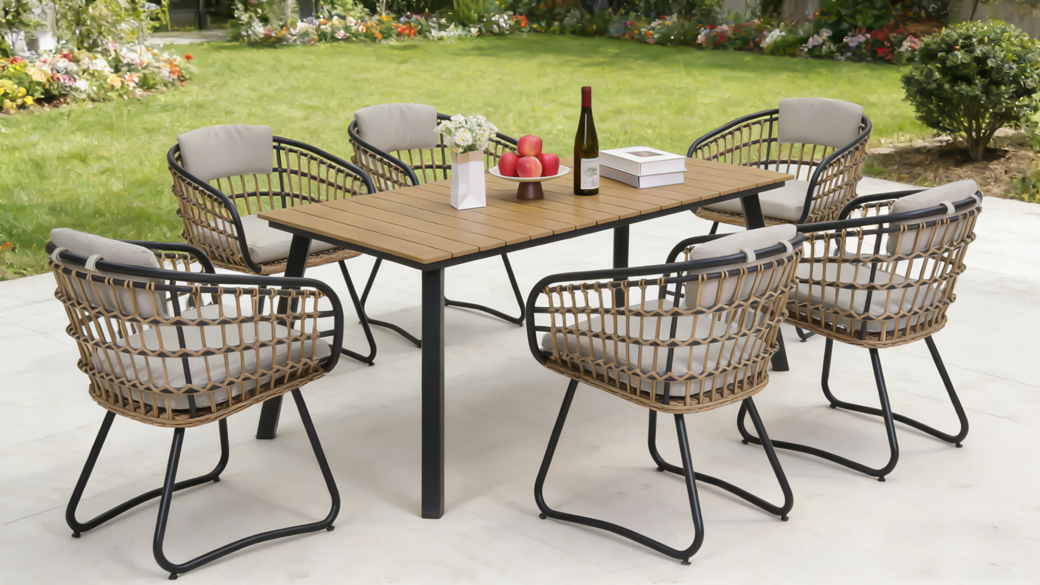 Outdoor Folding Dining Table for 4-6 with Steel Frame and Umbrella Hole by HouseOfZazla