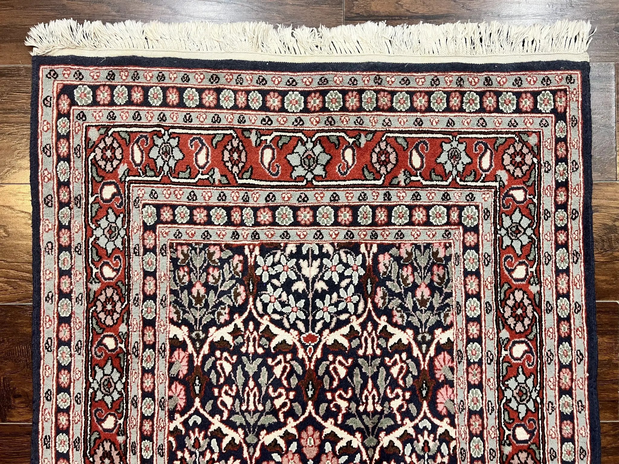 Pak Persian Rug 3x4, Wool Hand Knotted Vintage Traditional Carpet, Navy Blue & Red, Very Fine Small Handmade Floral Rug by Jewel Rugs