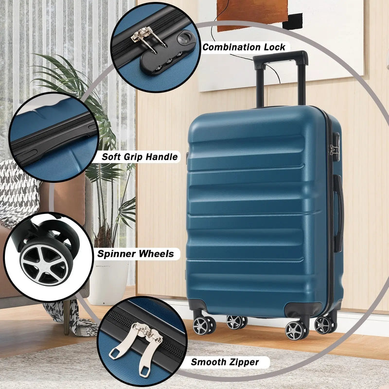 Hardshell ABS Luggage Set 24-Inch Spinner Suitcase with 2 Packing Cubes by HouseOfZazla
