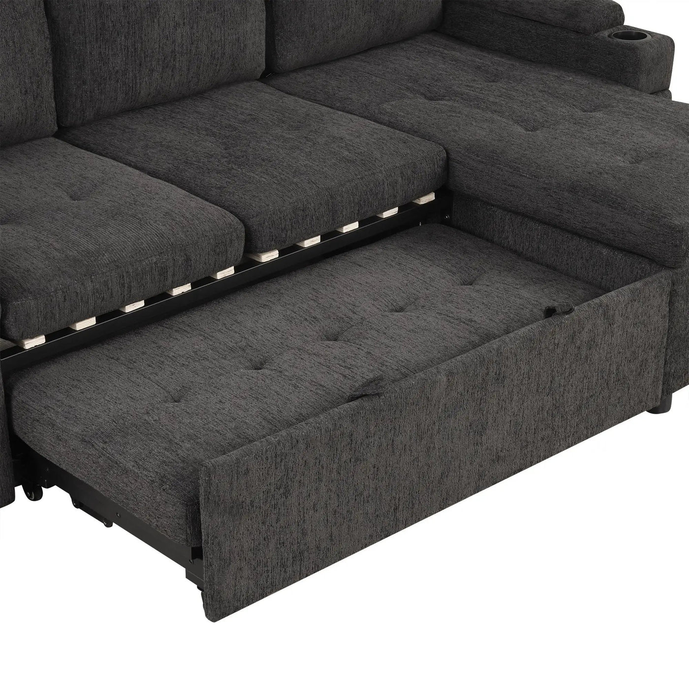 Convertible L Shaped Sofa Couch With Storage, Cup Holders, USB Ports by HouseOfZazla
