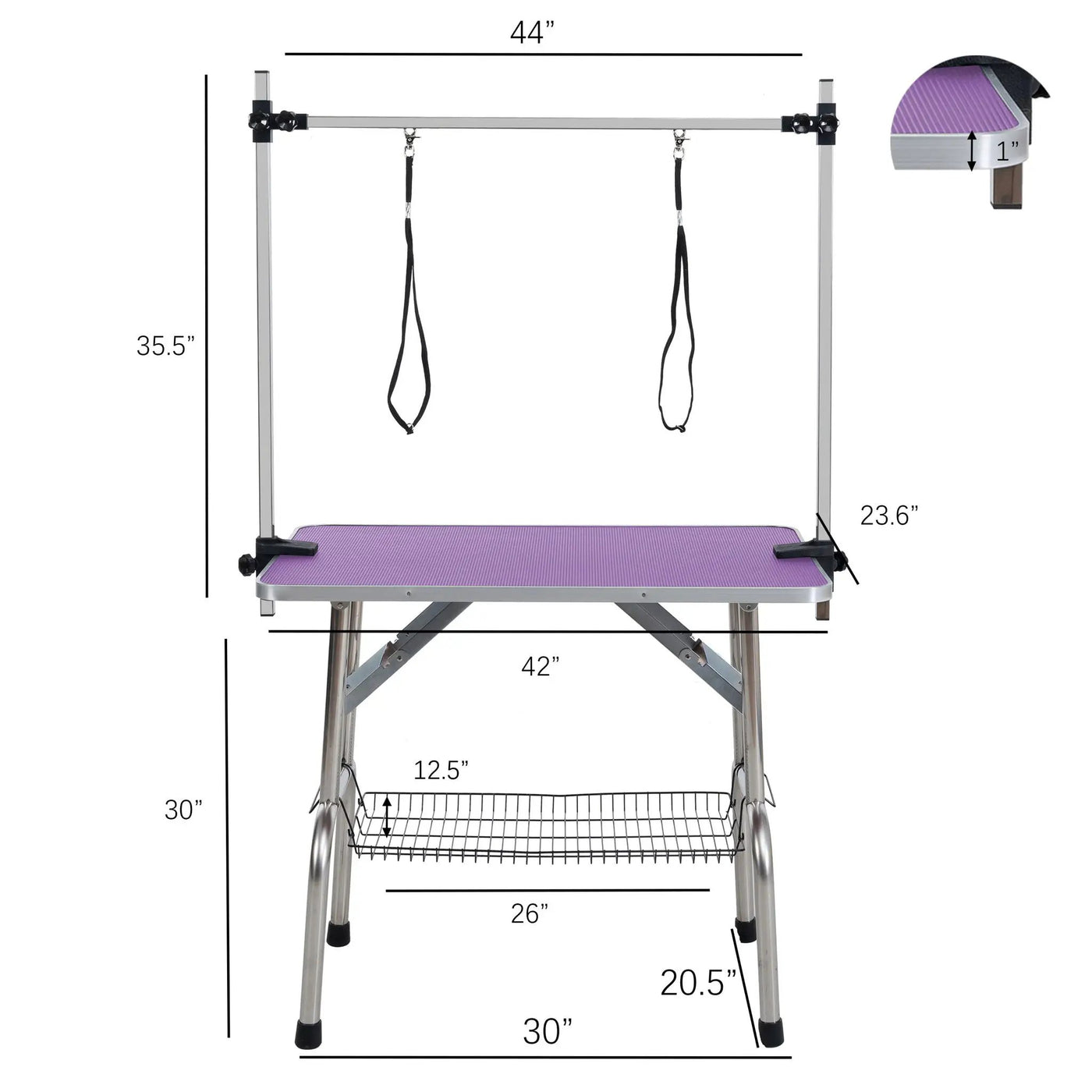 Folding Dog Pet Grooming Table Stainless Steel Frame Rubber Mat On Board With Adjustable Arm And Clamps Pet Dog Cat Grooming Table by HouseOfZazla