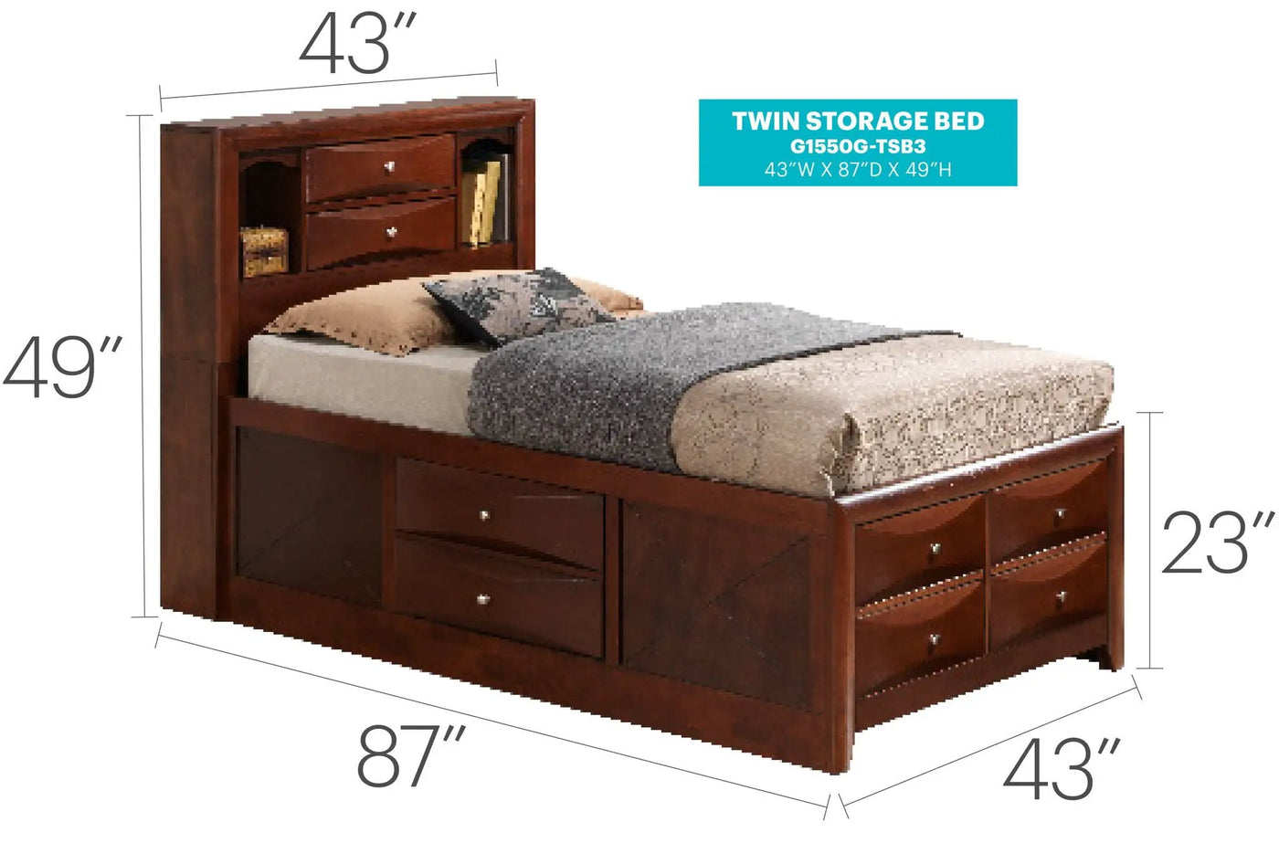 Modern Design Storage Bed With Bookcase Headboard by HouseOfZazla