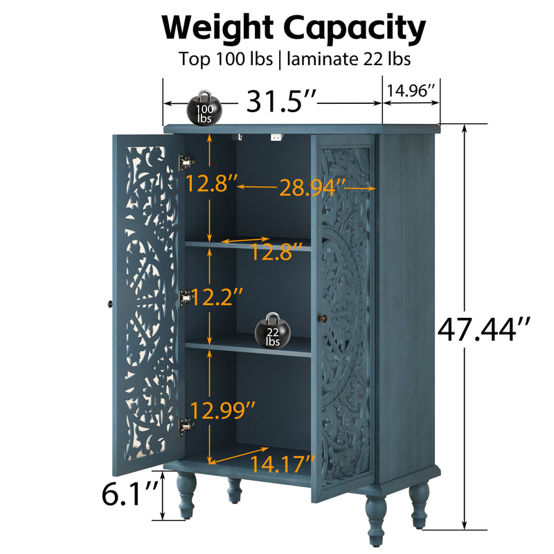 Farmhouse Accent Storage Cabinet, 2 Door Decorative Cabinet with Hollow Carved Doors, Adjustable Shelf, Freestanding Display Cabinet with Turned Legs for Entryway Living Room Dining Room,Antique, photo 9 of 10