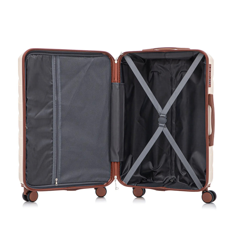 3-Piece ABS Spinner Wheel Luggage Set 20"/24"/28" Beige by HouseOfZazla