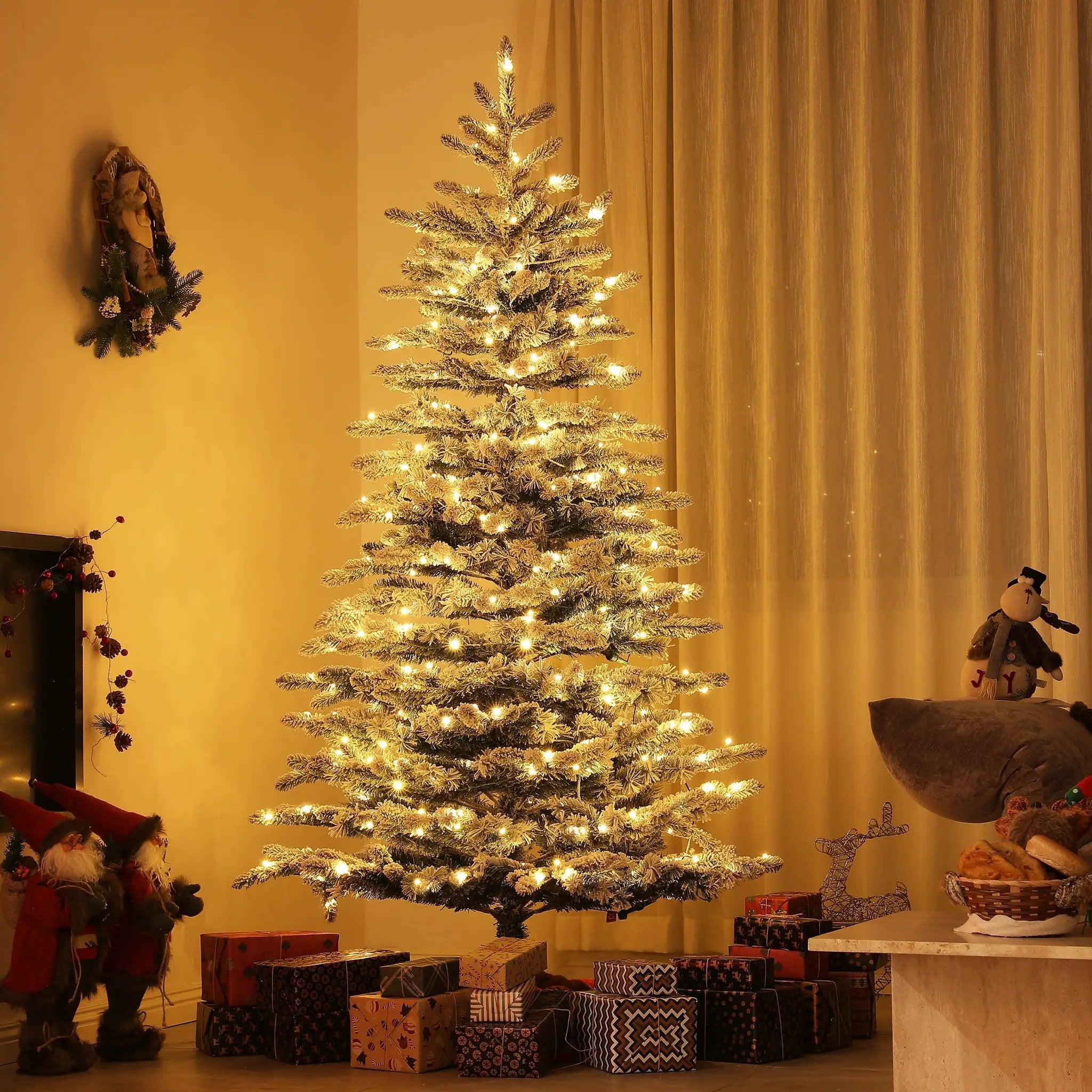 6.5 Ft Pre-Lit Snow Flocked Mountain Pine Artificial Christmas Tree by HouseOfZazla