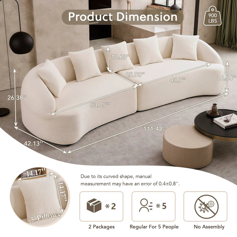Curved Boneless Sofa, Compression Modular 110'' Sectional by HouseOfZazla