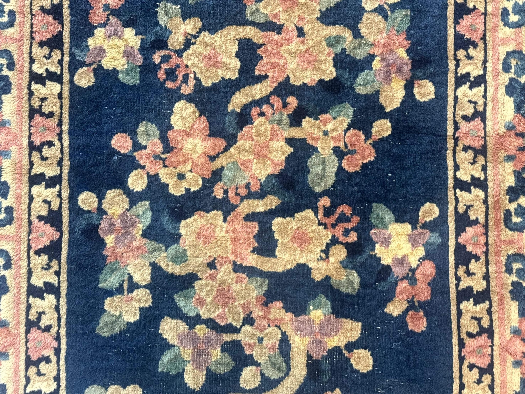 Blue and Beige Chinese Wool Rug 3x6, Chinese Fete Rug, Peking Rug, Antique Chinese Carpet by Jewel Rugs