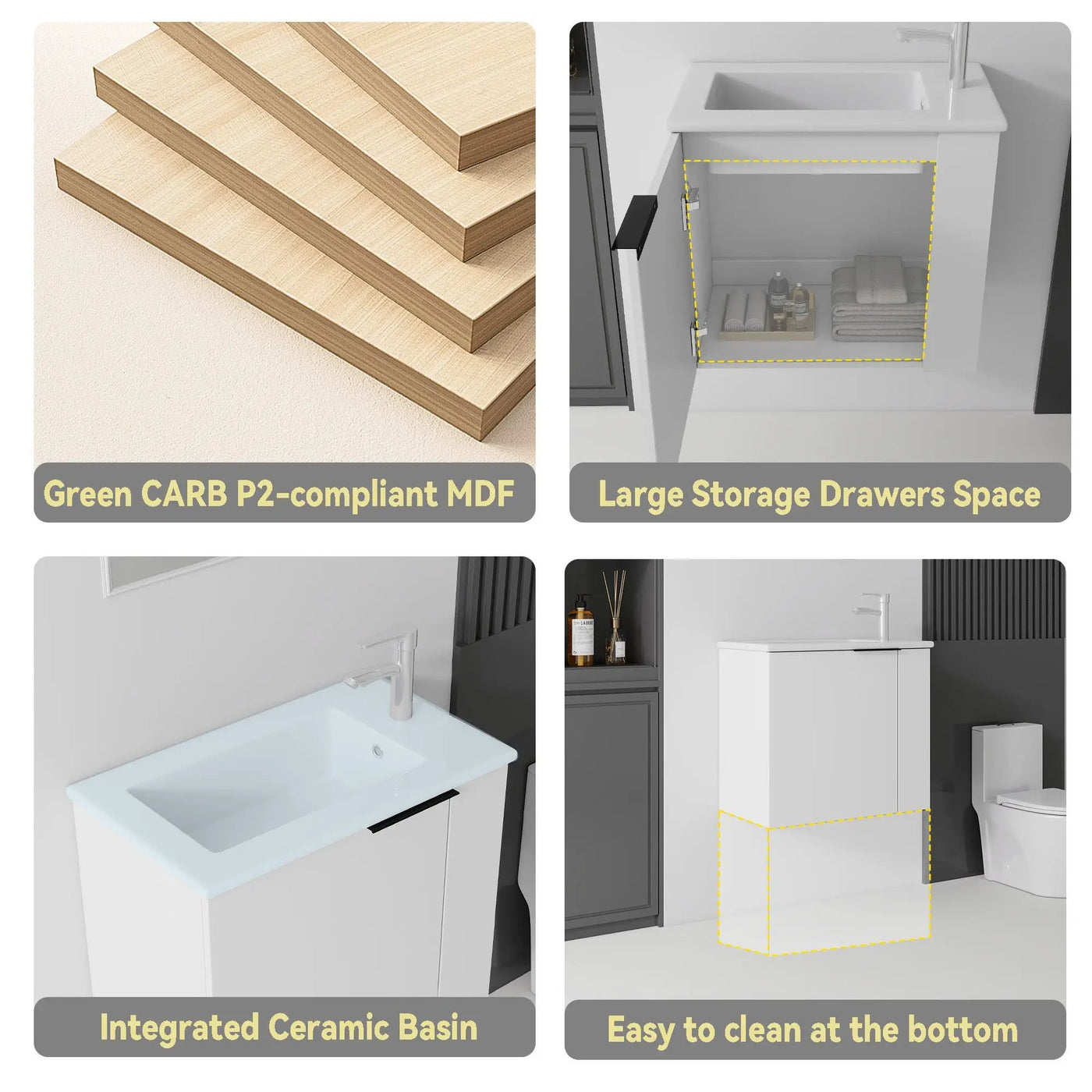 22 Inch Floating Bathroom Vanity with Sink, Soft-Close Door, Ceramic Sink, Plywood by HouseOfZazla
