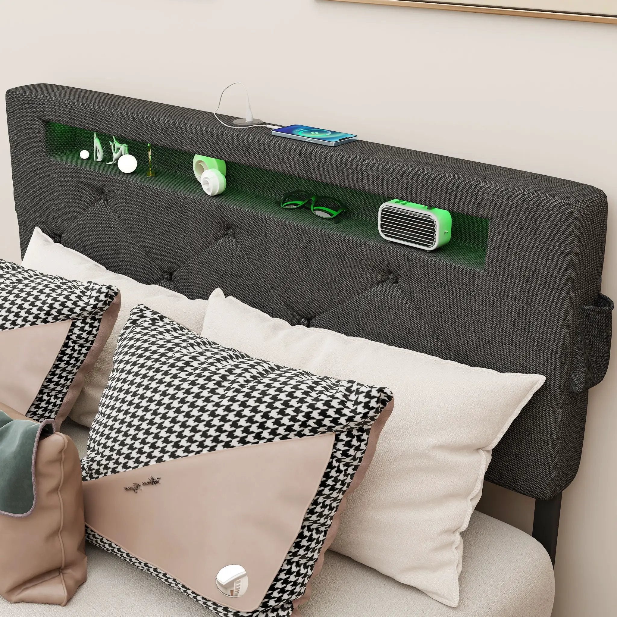 Bed With USB Charging Station, LED Lights, Headboard & Storage Drawers by HouseOfZazla