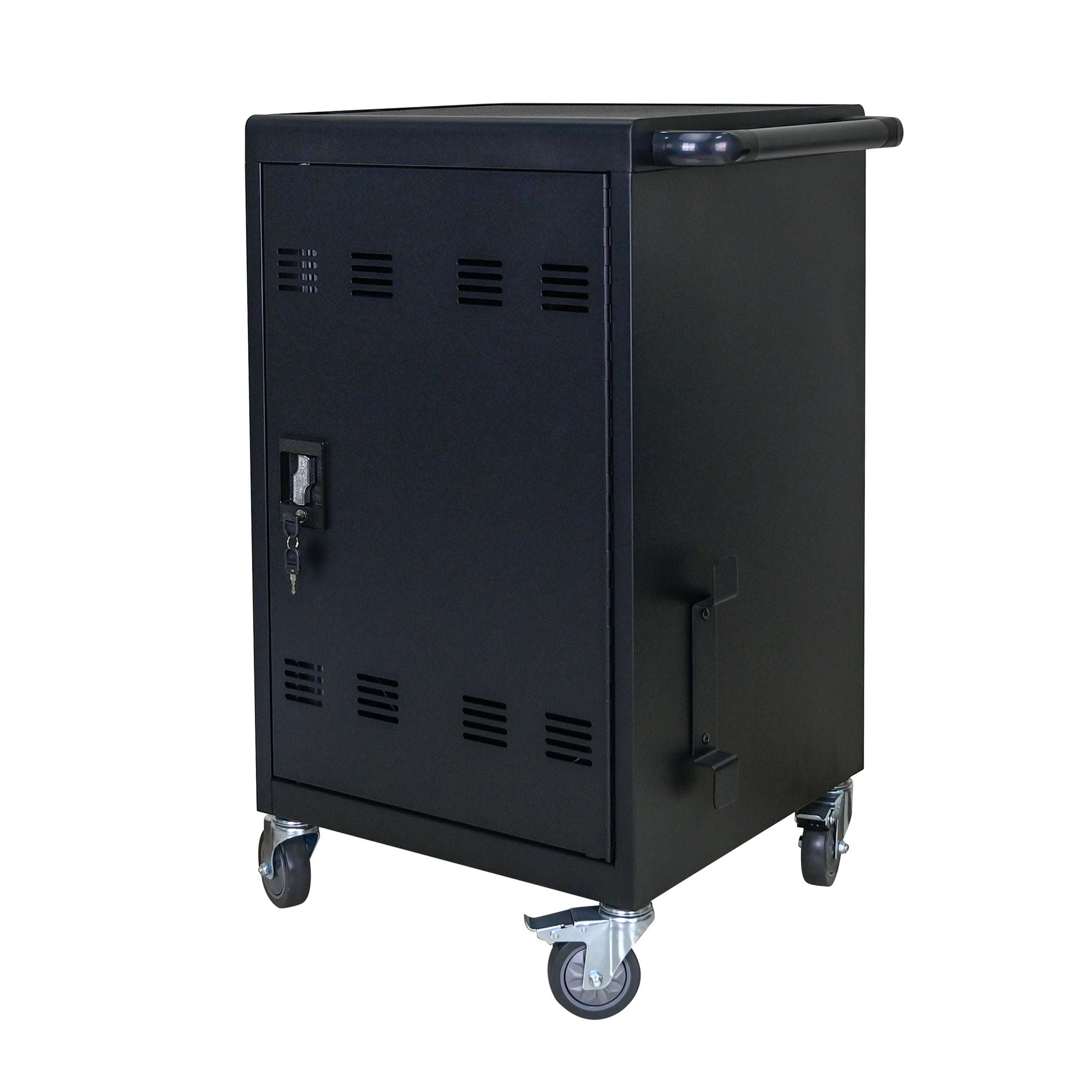 32 Bit Device Charging Trolley For Tablets And Laptops With Cable Management, Removable Doors - Matte Black by HouseOfZazla