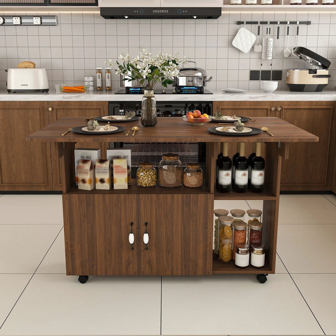 Multi Functional Folding Table With Storage Shelves And Wheels by HouseOfZazla